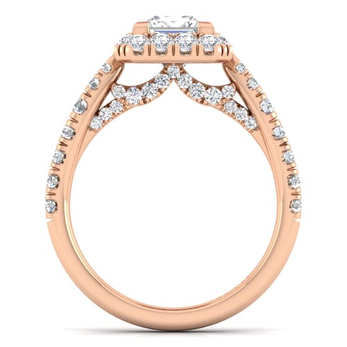 14K Rose Gold Princess Halo Diamond Engagement Ring