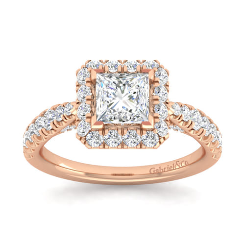 14K Rose Gold Princess Halo Diamond Engagement Ring