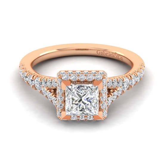 Gabriel - 14K Rose Gold Princess Halo Diamond Engagement Ring