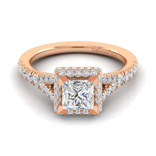 14K Rose Gold Princess Halo Diamond Engagement Ring 14K Rose Gold Princess Halo Diamond Engagement Ring