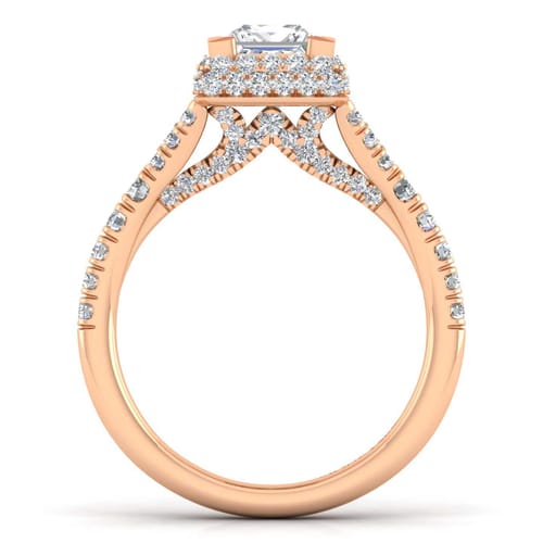 14K Rose Gold Princess Halo Diamond Engagement Ring 14K Rose Gold Princess Halo Diamond Engagement Ring