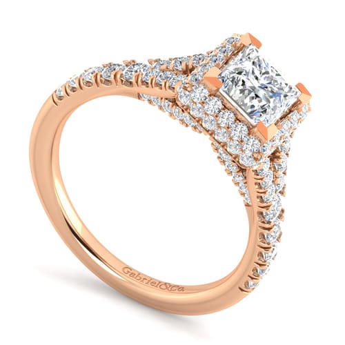 14K Rose Gold Princess Halo Diamond Engagement Ring 14K Rose Gold Princess Halo Diamond Engagement Ring