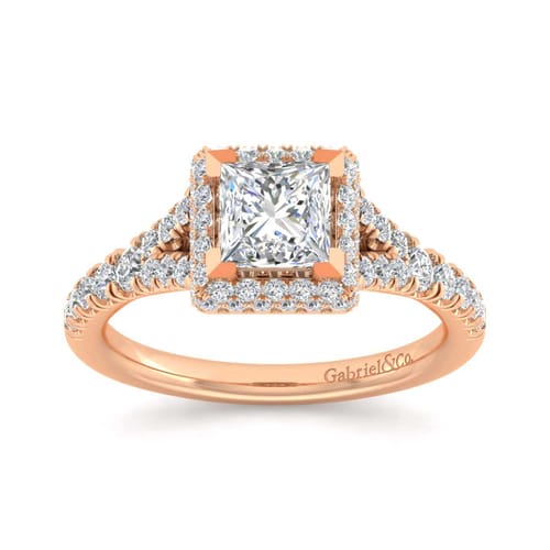 14K Rose Gold Princess Halo Diamond Engagement Ring 14K Rose Gold Princess Halo Diamond Engagement Ring