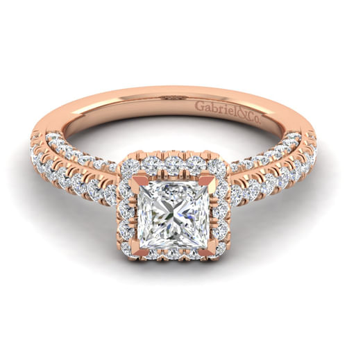 14K Rose Gold Princess Halo Diamond Engagement Ring