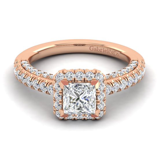 Gabriel - 14K Rose Gold Princess Halo Diamond Engagement Ring