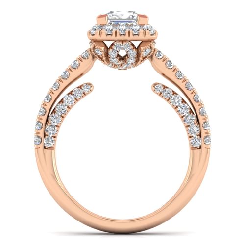 14K Rose Gold Princess Halo Diamond Engagement Ring