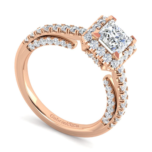 14K Rose Gold Princess Halo Diamond Engagement Ring