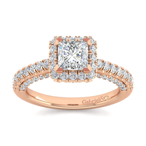 14K Rose Gold Princess Halo Diamond Engagement Ring