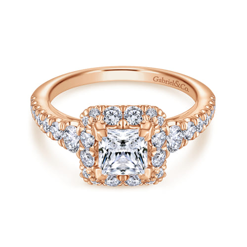 14K Rose Gold Princess Halo Diamond Engagement Ring