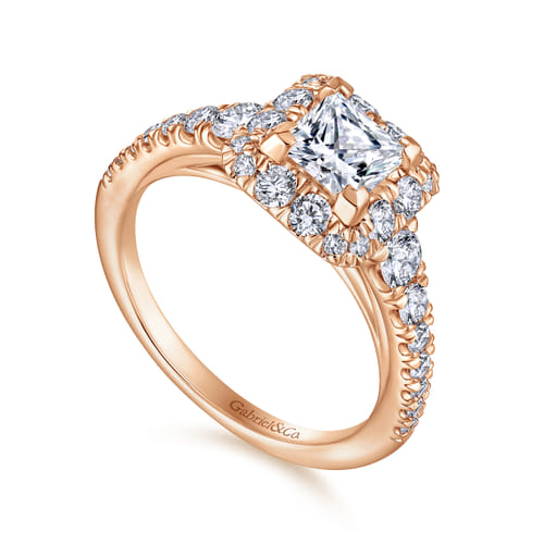 14K Rose Gold Princess Halo Diamond Engagement Ring