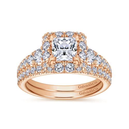 14K Rose Gold Princess Halo Diamond Engagement Ring