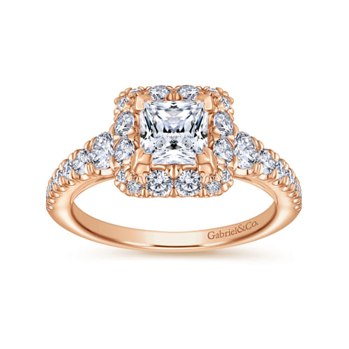 14K Rose Gold Princess Halo Diamond Engagement Ring