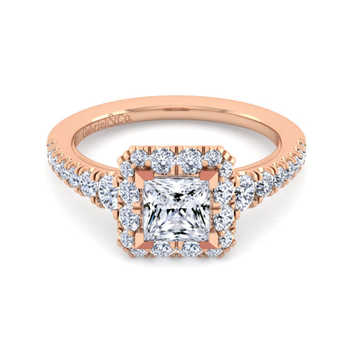 14K Rose Gold Princess Halo Diamond Engagement Ring