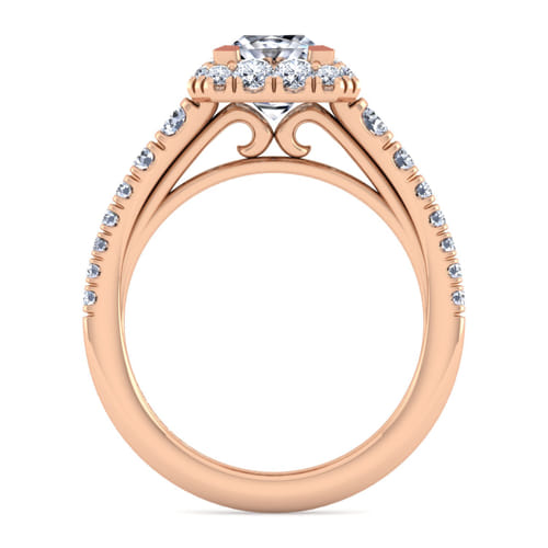14K Rose Gold Princess Halo Diamond Engagement Ring