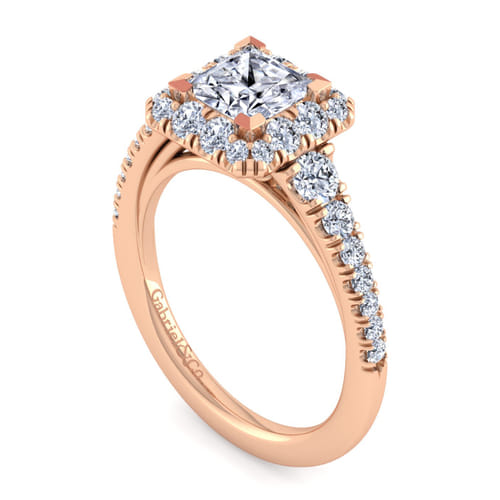 14K Rose Gold Princess Halo Diamond Engagement Ring