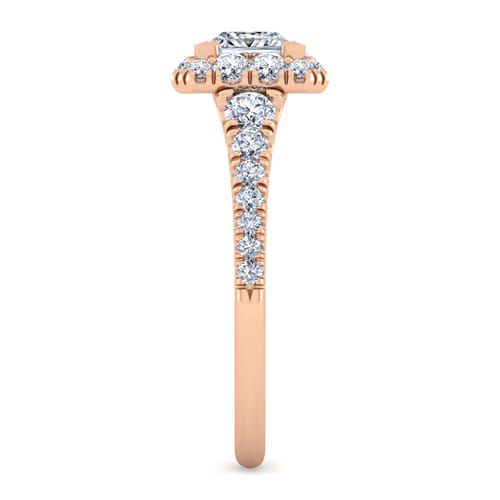 14K Rose Gold Princess Halo Diamond Engagement Ring