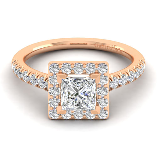 14K Rose Gold Princess Halo Diamond Engagement Ring