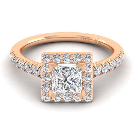Gabriel - 14K Rose Gold Princess Halo Diamond Engagement Ring