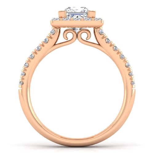 14K Rose Gold Princess Halo Diamond Engagement Ring