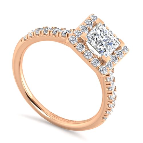 14K Rose Gold Princess Halo Diamond Engagement Ring