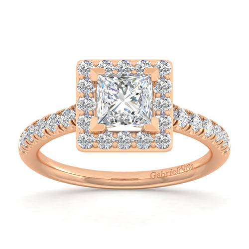 14K Rose Gold Princess Halo Diamond Engagement Ring