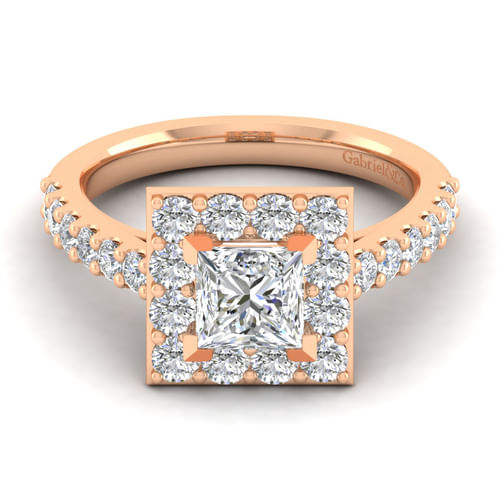 14K Rose Gold Princess Halo Diamond Engagement Ring