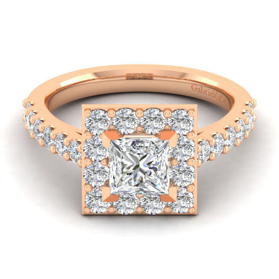 Gabriel - 14K Rose Gold Princess Halo Diamond Engagement Ring
