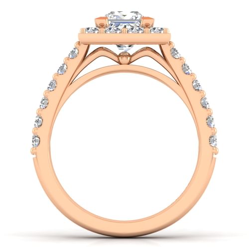 14K Rose Gold Princess Halo Diamond Engagement Ring