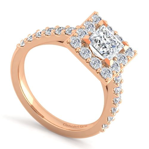 14K Rose Gold Princess Halo Diamond Engagement Ring