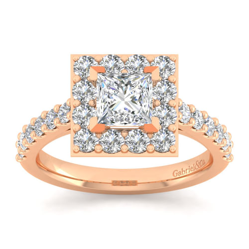 14K Rose Gold Princess Halo Diamond Engagement Ring