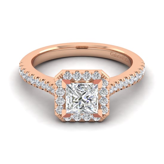 Gabriel - 14K Rose Gold Princess Halo Diamond Engagement Ring