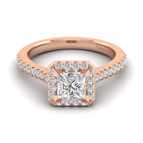 14K Rose Gold Princess Halo Diamond Engagement Ring 14K Rose Gold Princess Halo Diamond Engagement Ring