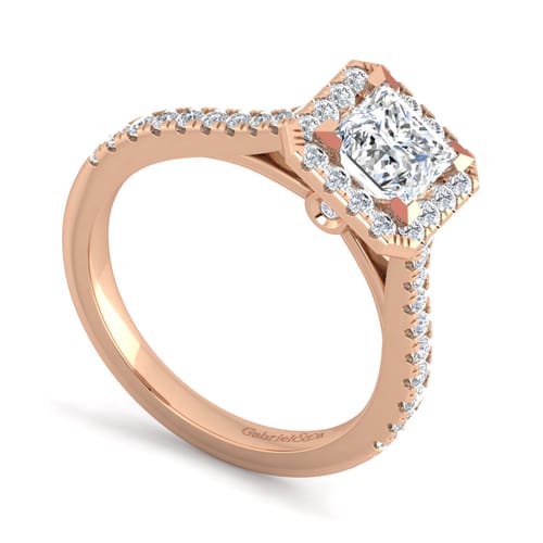 14K Rose Gold Princess Halo Diamond Engagement Ring 14K Rose Gold Princess Halo Diamond Engagement Ring