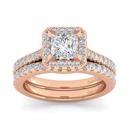 14K Rose Gold Princess Halo Diamond Engagement Ring 14K Rose Gold Princess Halo Diamond Engagement Ring