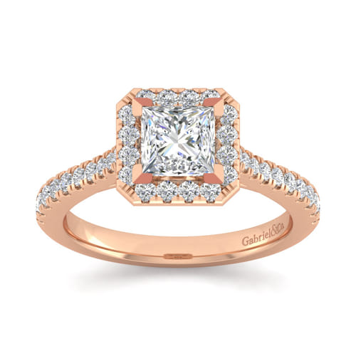14K Rose Gold Princess Halo Diamond Engagement Ring 14K Rose Gold Princess Halo Diamond Engagement Ring