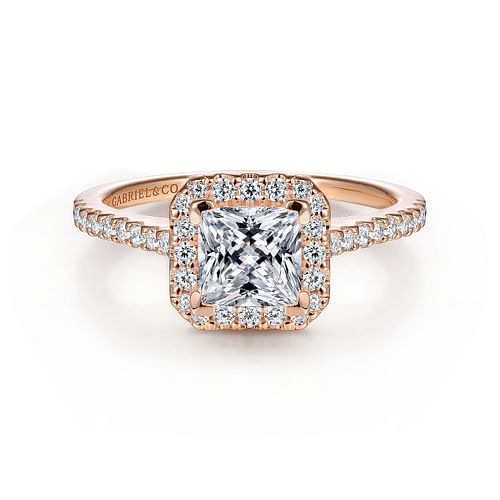 14K Rose Gold Princess Halo Diamond Engagement Ring