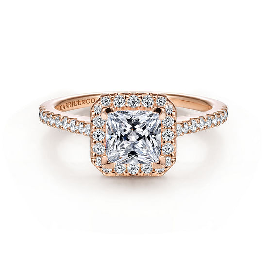 Gabriel - 14K Rose Gold Princess Halo Diamond Engagement Ring