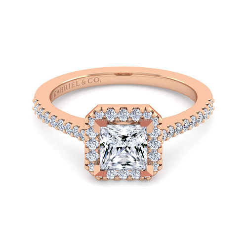 14K Rose Gold Princess Halo Diamond Engagement Ring
