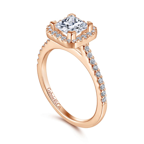 14K Rose Gold Princess Halo Diamond Engagement Ring