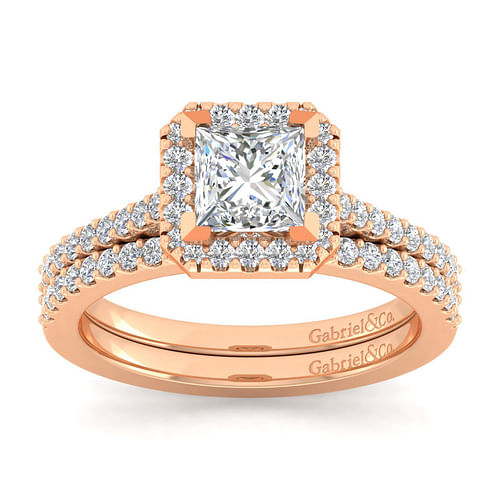 14K Rose Gold Princess Halo Diamond Engagement Ring