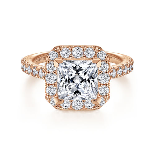 14K Rose Gold Princess Halo Diamond Engagement Ring