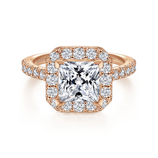 Gabriel - 14K Rose Gold Princess Halo Diamond Engagement Ring