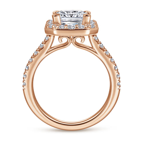 14K Rose Gold Princess Halo Diamond Engagement Ring