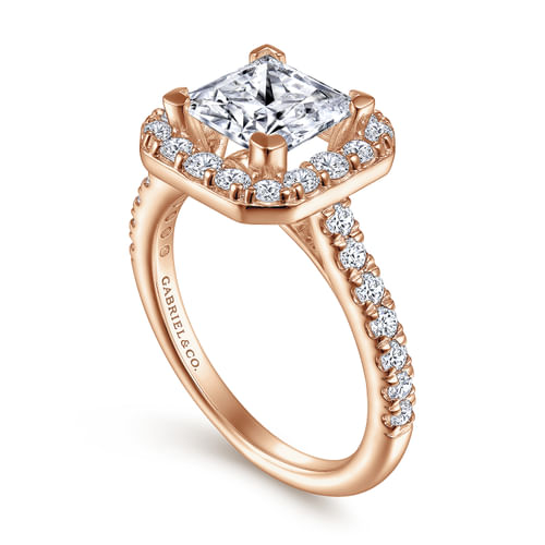 14K Rose Gold Princess Halo Diamond Engagement Ring