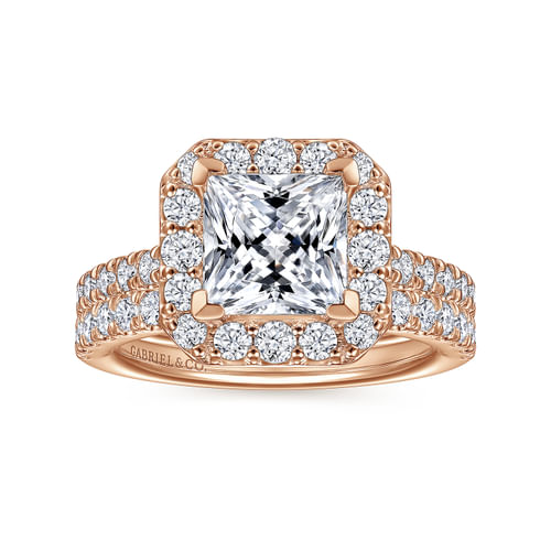 14K Rose Gold Princess Halo Diamond Engagement Ring