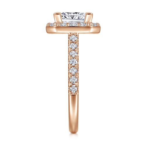 14K Rose Gold Princess Halo Diamond Engagement Ring