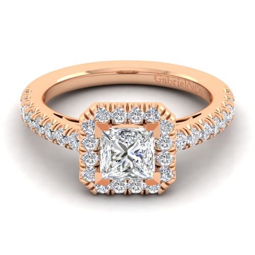 14K Rose Gold Princess Halo Diamond Engagement Ring