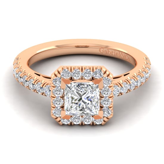 Gabriel - 14K Rose Gold Princess Halo Diamond Engagement Ring