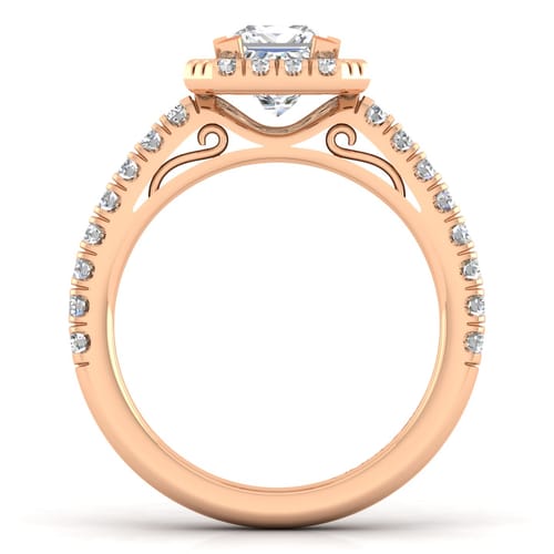 14K Rose Gold Princess Halo Diamond Engagement Ring