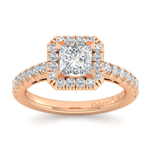 14K Rose Gold Princess Halo Diamond Engagement Ring